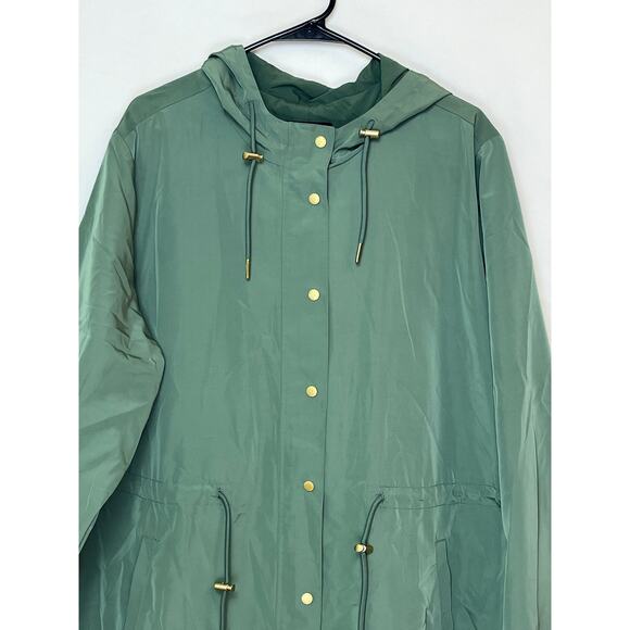 Susan Graver Women’s 2X Green Long Sleeve Button Front Anorak Long Coat Jacket - Picture 8 of 9